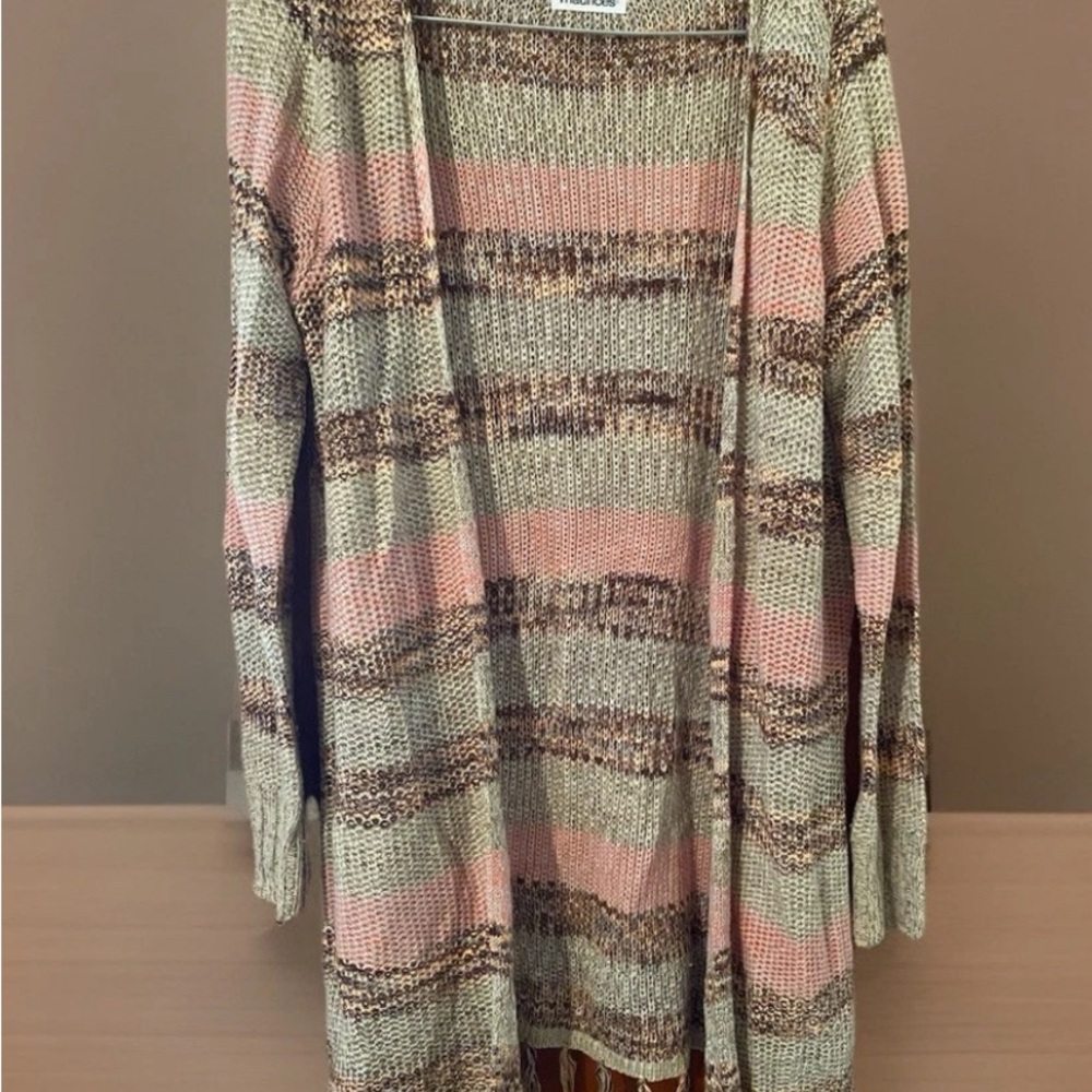 Maurice’s Women’s Cardigan Fringe Size XL Pink Brown Long Sleeve Open Front